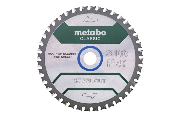 Пильный диск Metabo CLASSIC по стали 165x20x1,6, 40 зубьев, блистер (628651000)  фото 