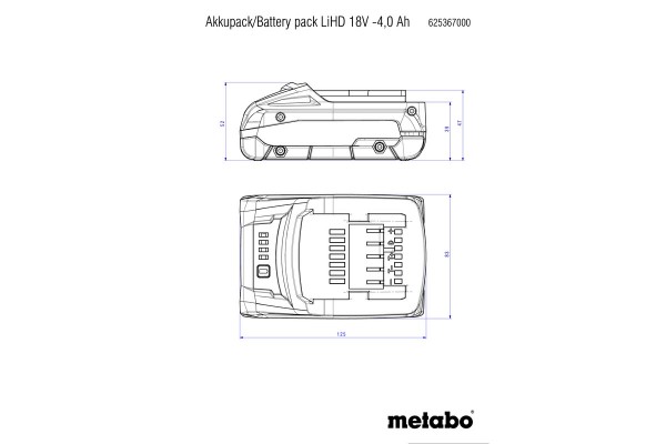 Комплект акумуляторних батарей Metabo LiHD 18 В 3х4 Аh із зарядним пристроєм у кейсі (685133000) фото 2