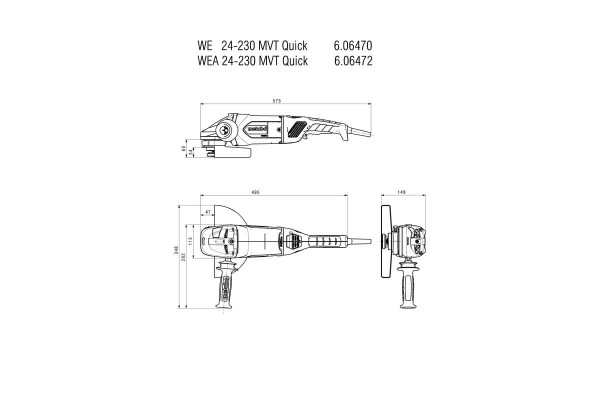 Болгарка Metabo WЕA 24-230 MVT Quick, 2.4 кВт, 230 мм (606472000) фото 4
