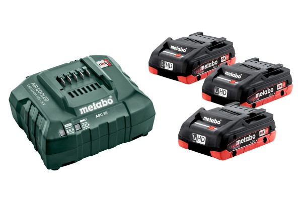 Комплект акумуляторних батарей Metabo LiHD 3х4 Аг 18 В з зарядним пристроєм (685132000)  фото 