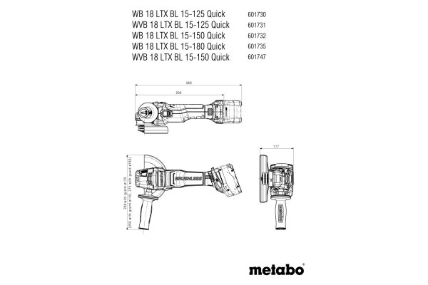 Акумуляторна кутова шліфмашина Metabo WB 18 LTX BL 15-180 QUICK з кейсом METABOX 165 L (601735840) фото 6