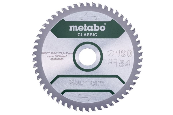 Диск пиляльний METABO «MULTI CUT - CLASSIC», 190X30 Z54 FZ/TZ 5° (628282000)  фото 