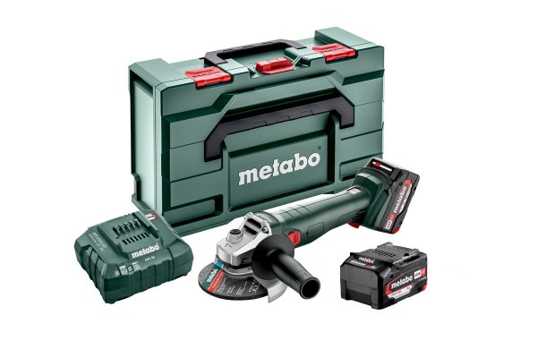 Акумуляторна кутова шліфувальна машина Metabo W 18 L 9-125 QUICK +2 АКБ 5.2 Агод з ЗП і кейсом METABOX 165 L (602249650)  фото 