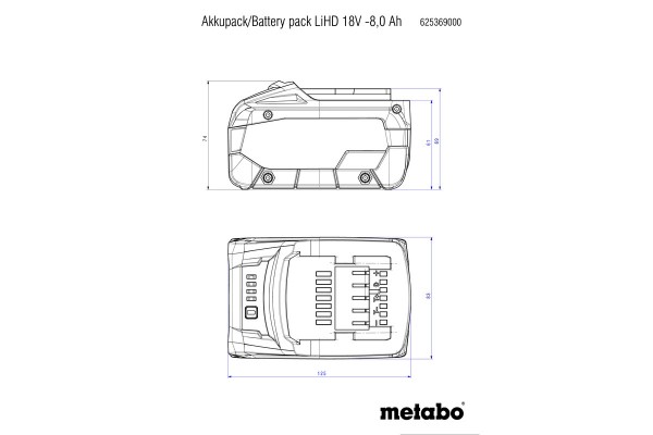Набір акумуляторів Metabo 2 x LiHD 8.0Ah + ASC 145 + metaBOX 145 (685131000) фото 2