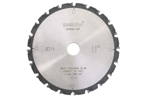 Пиляльний диск Metabo HW/CT, 216x2,4х30 мм, 20 WZ 5° (628230000)  фото 
