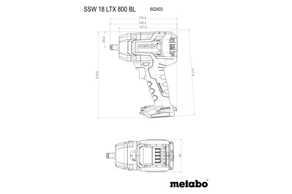 Акумуляторний ударний гайкокрут Metabo SSW 18 LTX 800 BL + 2 АКБ і ЗП в кейсі (602403650) фото 5