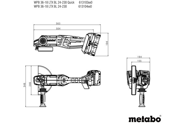 Акумуляторна болгарка Metabo WPB 36-18 LTX BL 24-230 Quick 2х8.0 Аг (613103810) фото 4