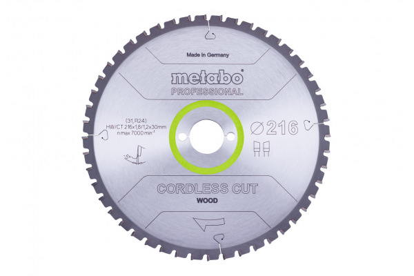 Диск пиляльний METABO «CORDLESS CUT WOOD - PROFESSIONAL», 216X30 Z28 WZ 5°NEG (628444000)  фото 