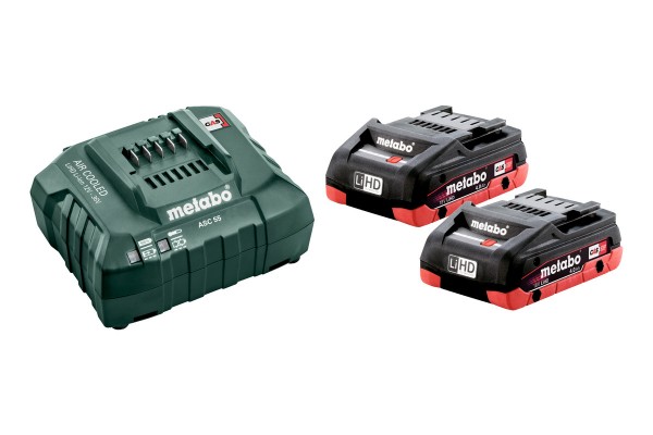 Комплект акумуляторних батарей Metabo LiHD 2х4 Аг 18 В з зарядним пристроєм (685163000)  фото 