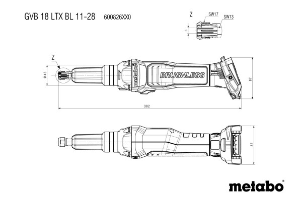 Акумуляторна прямошліфувальна машина Metabo GVB 18 LTX BL 11-28 каркас (600826850) фото 10