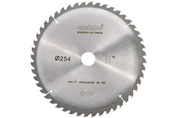 Диск пиляльний METABO Precision cut Classic 254x30 мм Z48 по дереву (628061000)  фото 