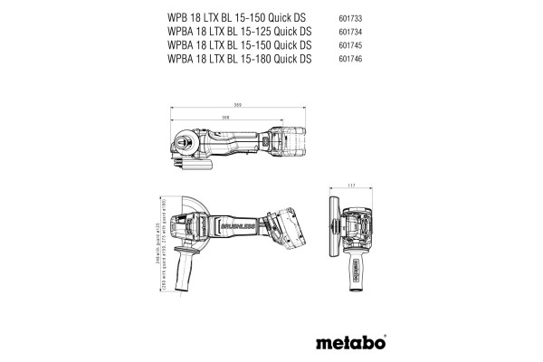 Акумуляторна кутова шліфувальна машина Metabo WPBA 18 LTX BL 15-150 Quick DS (601745840) фото 8