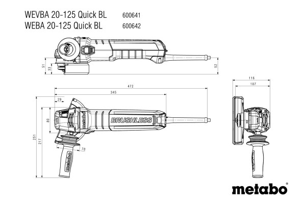 Кутова шліфувальна машина Metabo WEBA 20-125 Quick BL (600642000) фото 10