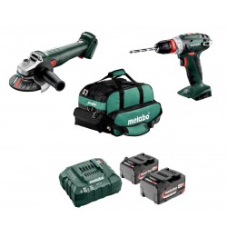 Набір акумуляторного інструменту Metabo 18 В болгарка W 18 7-125, дриль-шурупокрут BS 18 QUICK + 2 АКБ і ЗП у сумці (UA602217840)