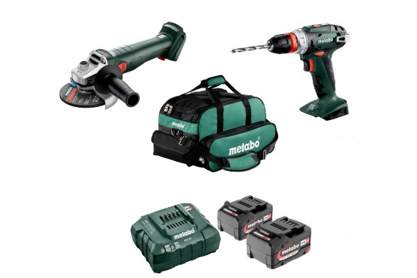 Набір акумуляторного інструменту Metabo 18 В болгарка W 18 7-125, дриль-шурупокрут BS 18 QUICK + 2 АКБ і ЗП у сумці (UA602217840)  фото 