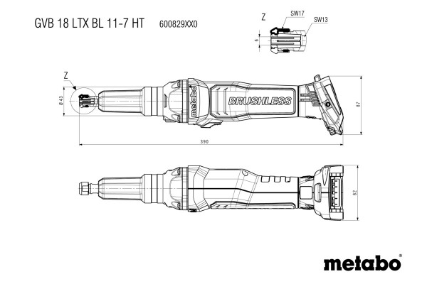 Акумуляторна пряма шліфувальна машина Metabo GVB 18 LTX BL 11-7 HT (600829850) фото 5