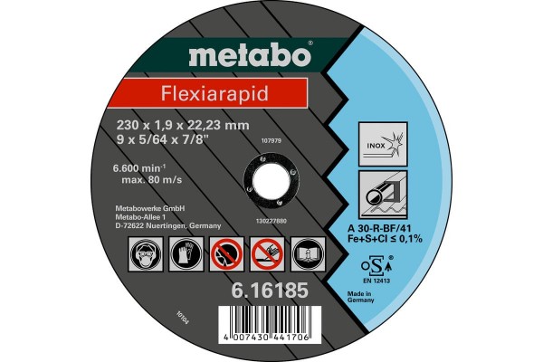 Диск відрізний Metabo 230x1,9x22,2 мм, Flexiarapid, 41, A 30-R (616185000)  фото 