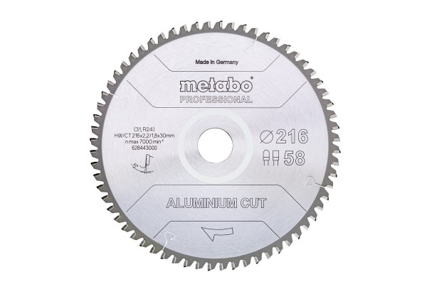 Диск пиляльний METABO «ALUMINIUM CUT - PROFESSIONAL», 216X30 Z58 FZ/TZ 5°NEG (628443000)  фото 
