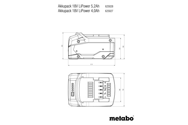 Акумуляторний блок Metabo LI-POWER 18 В – 5,2 А·Год (625028000) фото 2