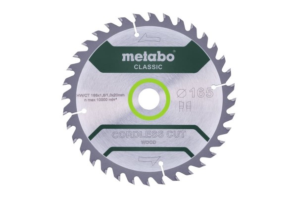 Диск пиляльний METABO «CORDLESS CUT WOOD - CLASSIC», 165X20 Z18 WZ 20° /B (628650000)  фото 