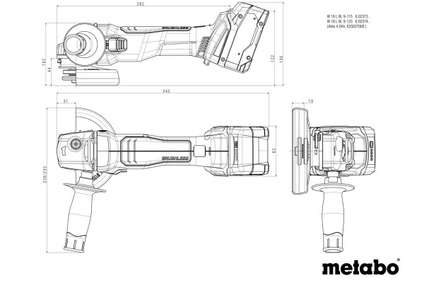 Акумуляторна кутова шліфмашина Metabo W 18 L BL 9-125 в кейсі (602374860) фото 10