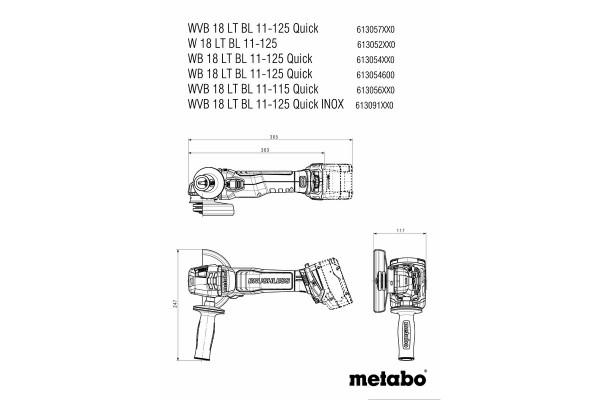 Акумуляторна болгарка Metabo WB 18 LT BL 11-125 Quick 2х5.5 Аг (613054660) фото 10