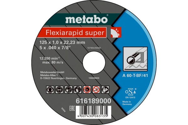 Диск відрізний Metabo Flexiarapid super A 60-T, 125x1,0x22,23 сталь, TF 41 (616189000)  фото 