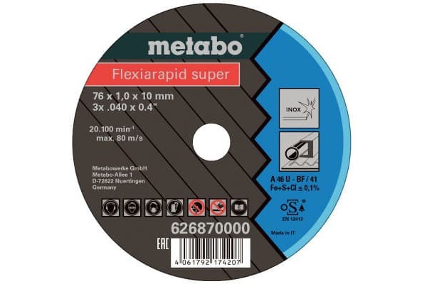Круг відрізний Metabo Flexiarapid Super Inox 76*1.0*10 нержавіюча сталь 5 шт (626870000)  фото 